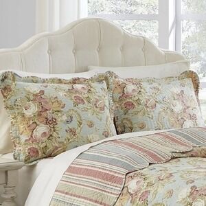Waverly Spring Bling Pillow Shams Country Cottage Shabby Chic Floral Stripes